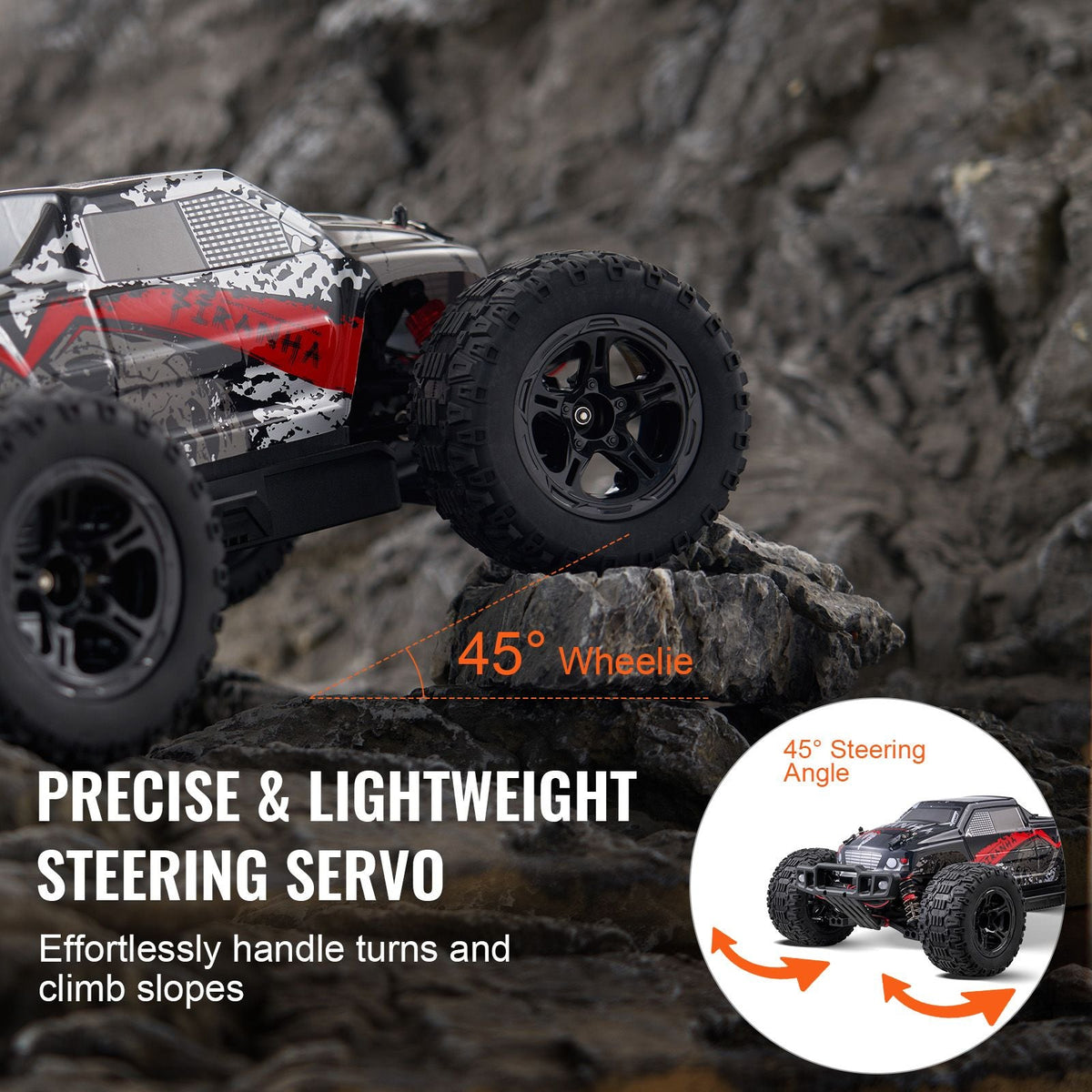 Remote Control Car, 1:10 Scale RC Car for Kids, All Terrain 4WD Off-Road Monster Truck with 45° Wheelie & 2 Batteries, 38 km/h High Speed Hobby Racing Car - Ideal Gift for 8+ Years Kids, IPX4