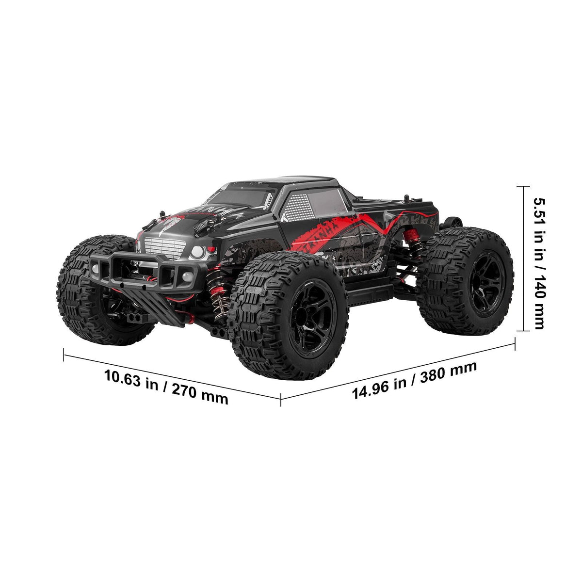 Remote Control Car, 1:10 Scale RC Car for Kids, All Terrain 4WD Off-Road Monster Truck with 45° Wheelie & 2 Batteries, 38 km/h High Speed Hobby Racing Car - Ideal Gift for 8+ Years Kids, IPX4