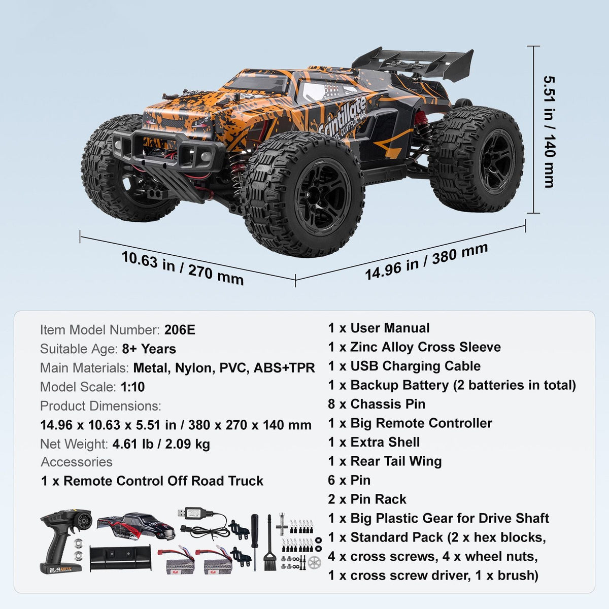 Remote Control Car, 1:10 Scale RC Car for Kids, All Terrain 4WD Off-Road Truck with 45° Wheelie & Adjustable Speed, 50 km/h High-Speed Hobby RC Racing Car Toy, Ideal Gift for 8+ Year Kids, IPX4