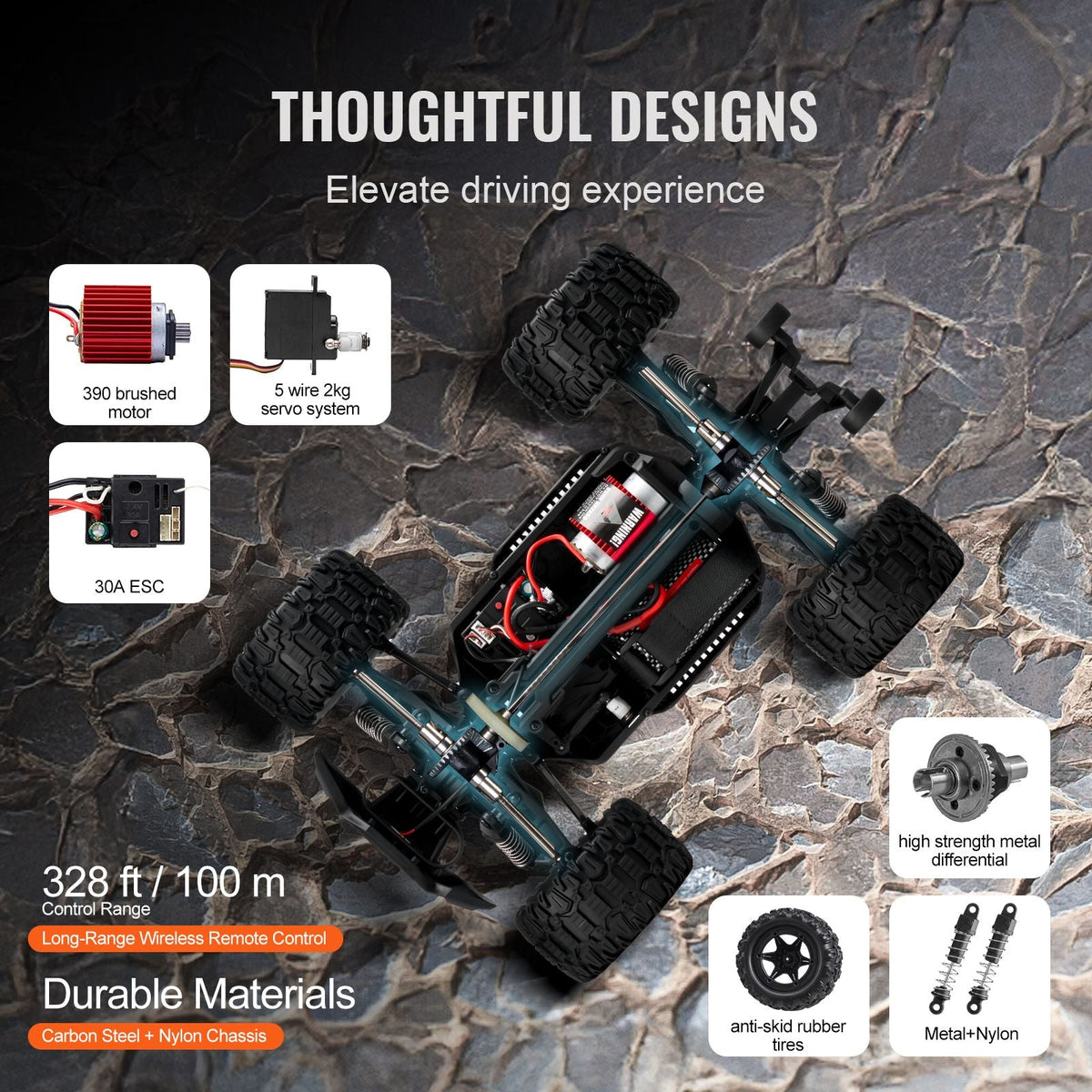 Remote Control Car, 1:14 Scale RC Car for Kids, All Terrain 4WD Off-Road Monster Truck with 45° Wheelie & 2 Batteries, 38 km/h High Speed Hobby Racing Car - Ideal Gift for 8+ Years Kids