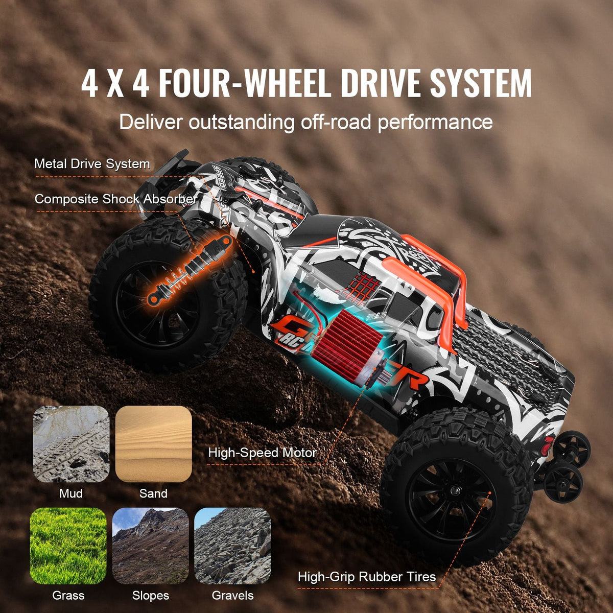 Remote Control Car, 1:14 Scale RC Car for Kids, All Terrain 4WD Off-Road Monster Truck with 45° Wheelie & 2 Batteries, 38 km/h High Speed Hobby Racing Car - Ideal Gift for 8+ Years Kids