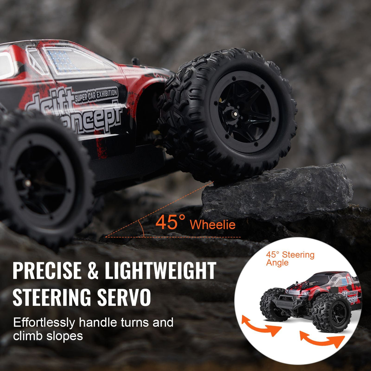 Remote Control Car, 1:18 Scale RC Car for Kids, All Terrain 4WD Off-Road Monster Truck with 45° Wheelie & 2 Batteries, 36 km/h High Speed Hobby Racing Car, Ideal Gift for 8+ Years Kids, IPX4