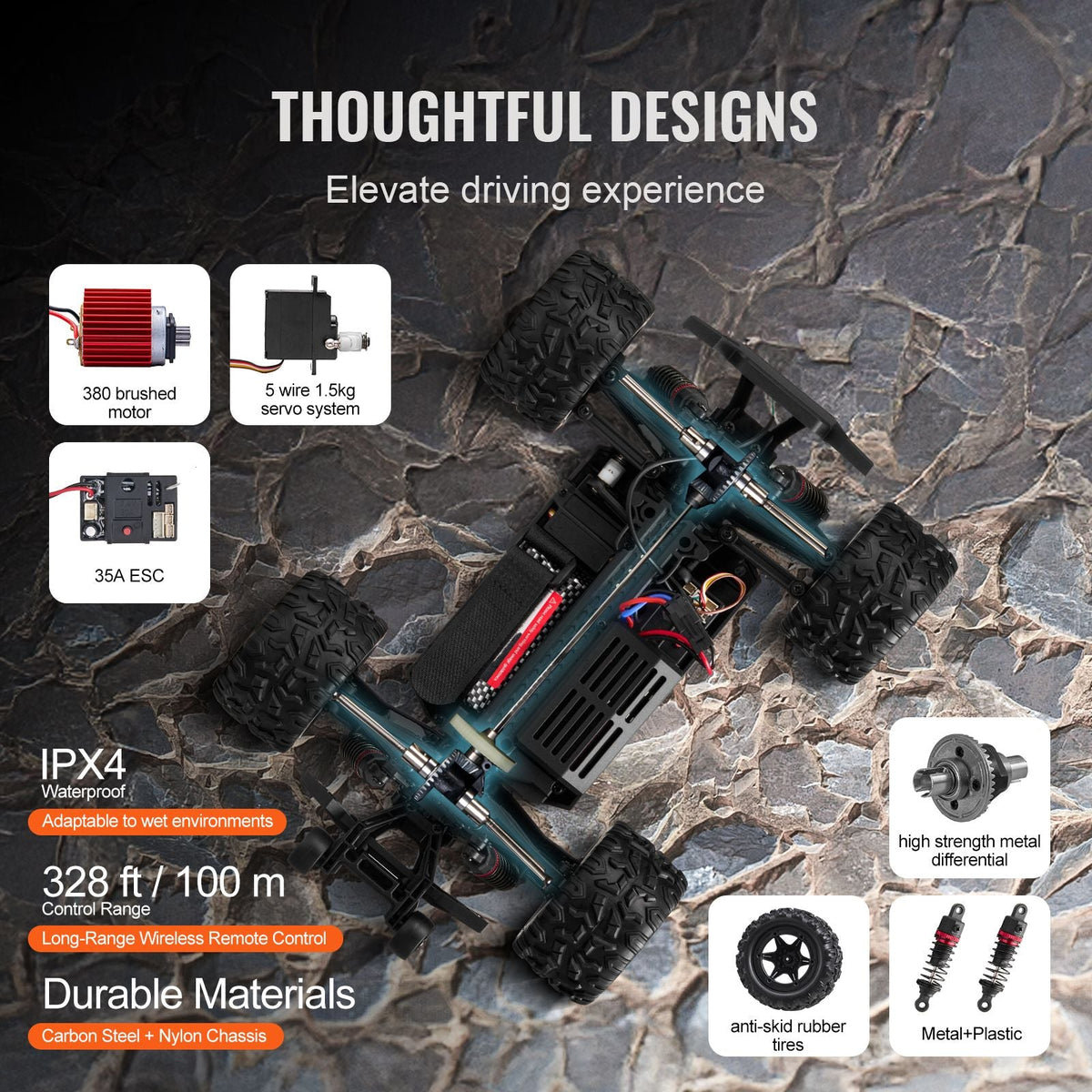 Remote Control Car, 1:18 Scale RC Car for Kids, All Terrain 4WD Off-Road Monster Truck with 45° Wheelie & 2 Batteries, 36 km/h High Speed Hobby Racing Car, Ideal Gift for 8+ Years Kids, IPX4