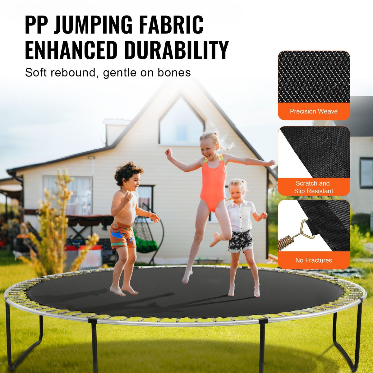 Replacement Trampoline Mat, Jumping Mat Fits 14ft Frame, Universal Jumping Mat for 14ft Round Trampoline, Reinforce UV-Resistant Mat with Spring Tool & Durable V-Rings, Fit 6.5"-7" Spring Length