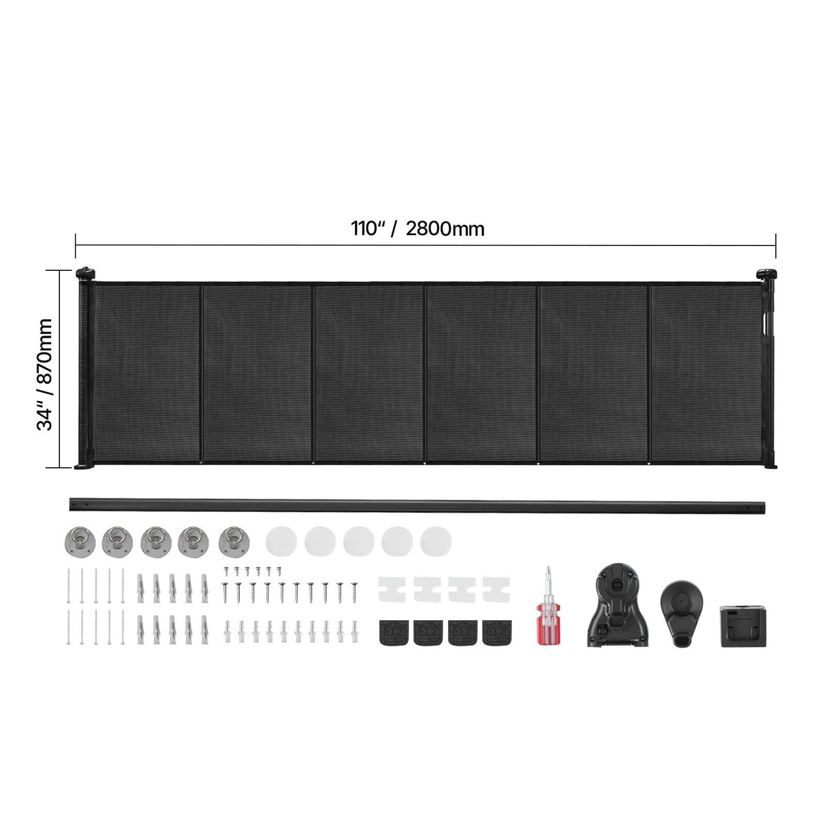 Retractable Baby Gate, 34 inch Tall, Extends up to 110 inch Wide, Retractable Gate for Kids or Pets, Mesh Material, Easy to Install for Indoor Stairs, Doorways, Hallways, Playrooms, Black