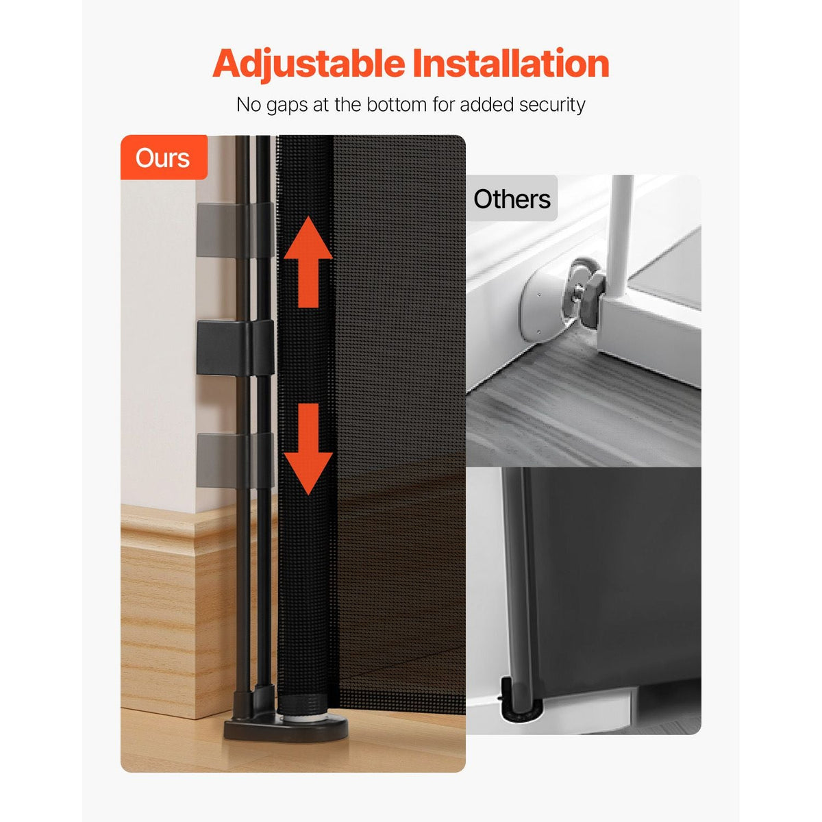 Retractable Baby Gate, 34 inch Tall, Extends up to 110 inch Wide, Retractable Gate for Kids or Pets, Mesh Material, Easy to Install for Indoor Stairs, Doorways, Hallways, Playrooms, Black