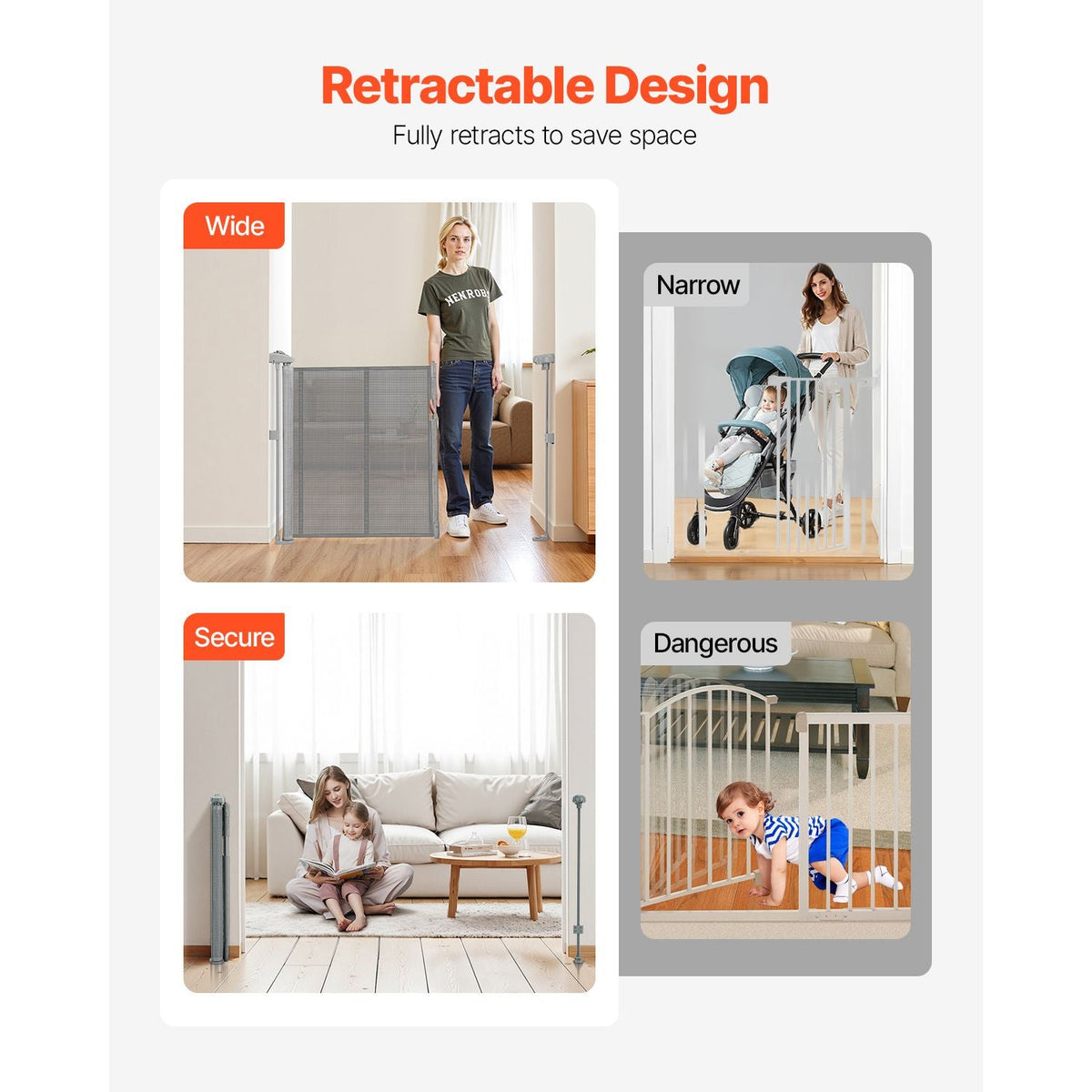 Retractable Baby Gate, 34 inch Tall, Extends up to 71 inch Wide, Retractable Gate for Kids or Pets, Mesh Material, Easy to Install for Indoor Stairs, Doorways, Hallways, Playrooms, Gray