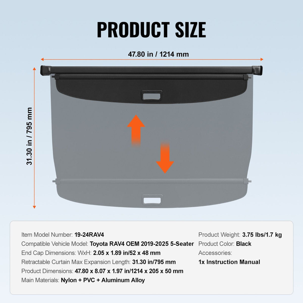 Retractable Cargo Cover for Toyota, Upgraded Waterproof Trunk Cover Security Shield Shade for Toyota RAV4 2019-2025 5-Seater, UV Resistant Rear Trunk Cover, Aluminum Alloy & PVC Leather Texture