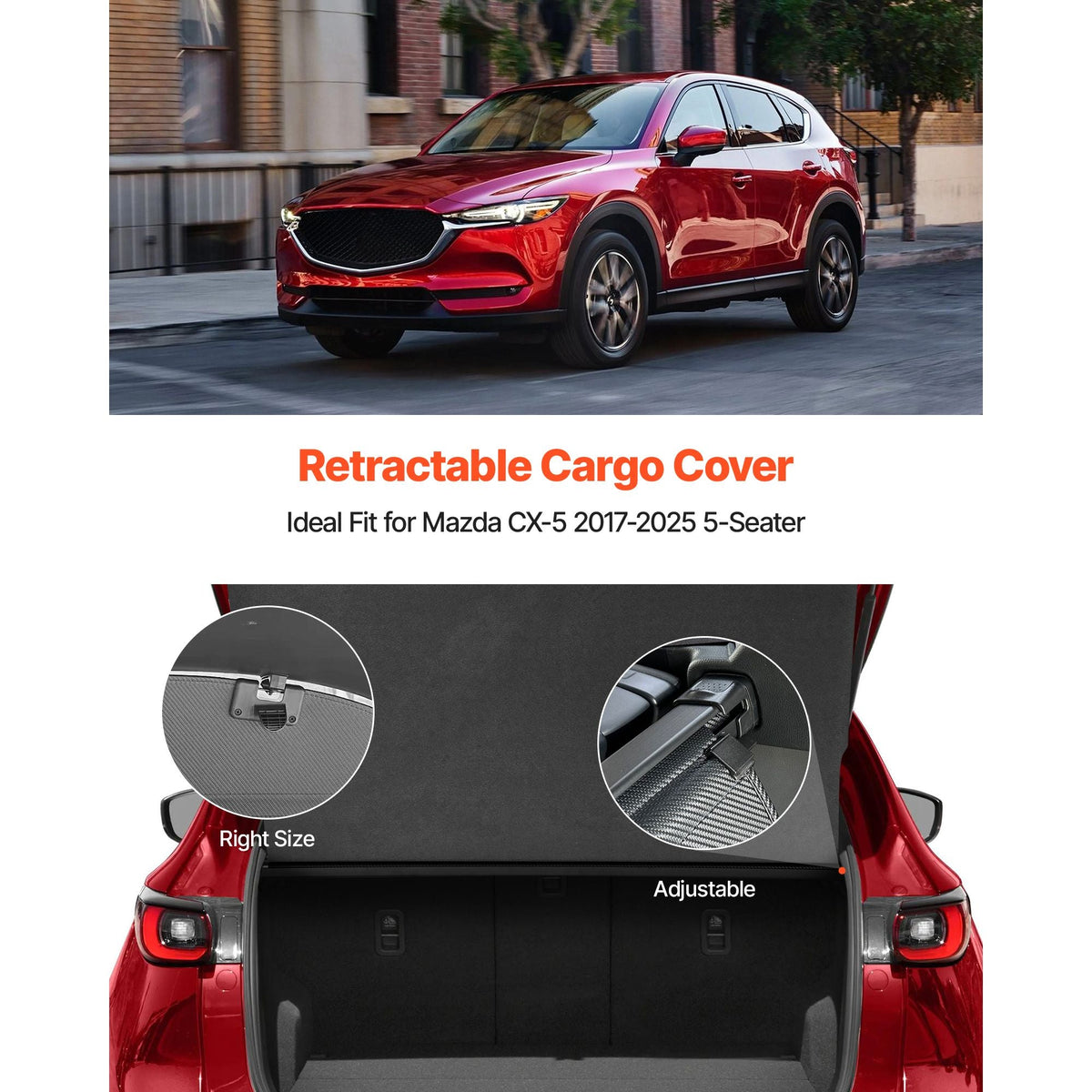 Retractable Cargo Cover, Upgraded Carbon Fiber Texture Trunk Cover, Anti-Peeping Luggage Privacy Shield, Easy Installation Security Shade Car Accessories, for Mazda CX-5 2017-2025 5-Seater