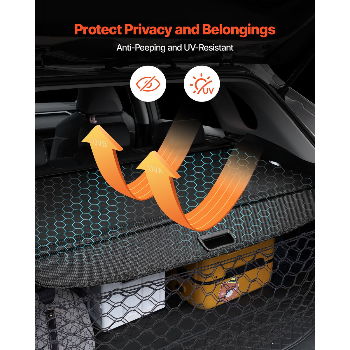 Retractable Cargo Cover, Upgraded Carbon Fiber Texture Trunk Cover, Anti-Peeping Luggage Privacy Shield, Easy Installation Security Shade with Cargo Net, for Hyundai Tucson 2021-2025 5-Seater