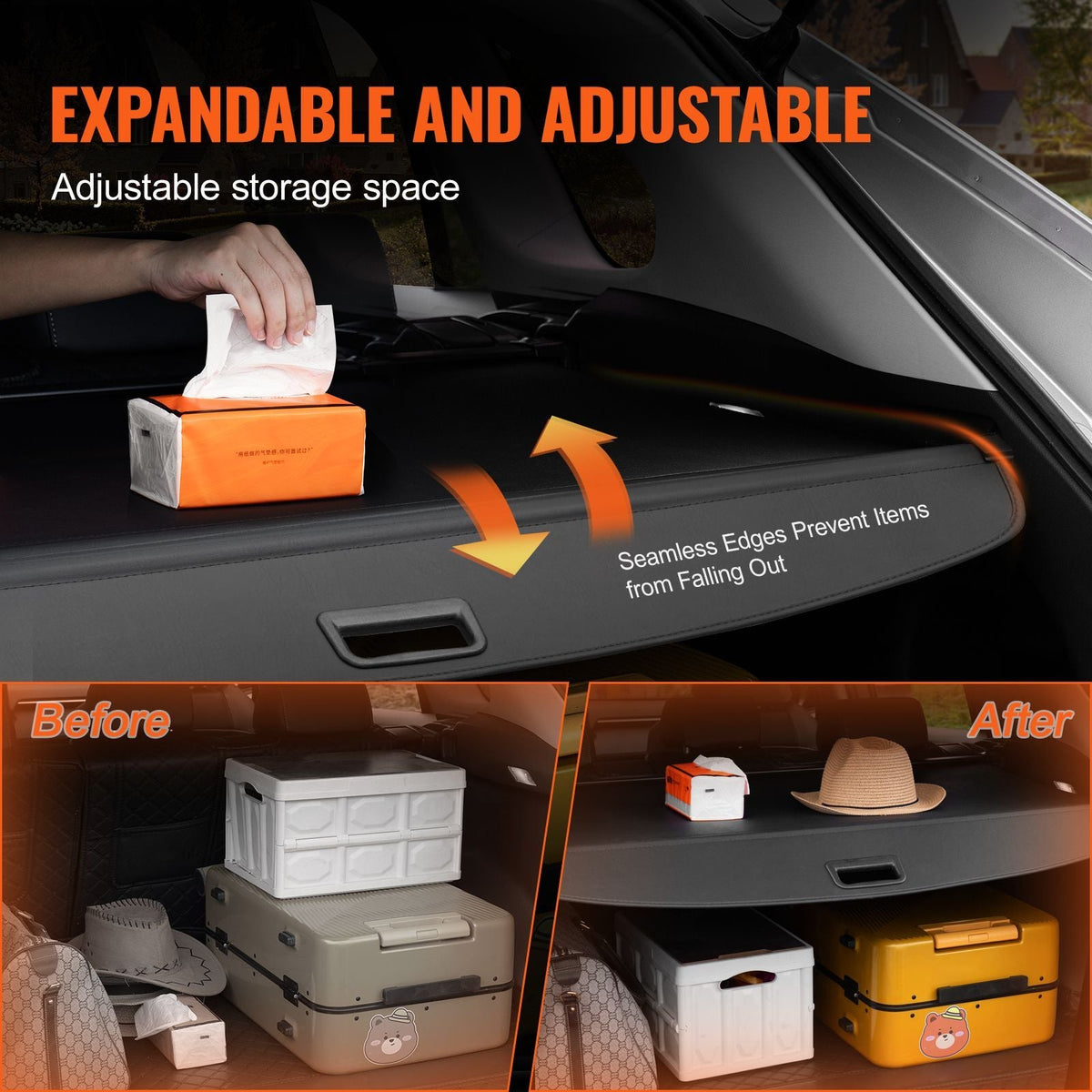 Retractable Cargo Cover, Upgraded Waterproof Trunk Cover Security Shield Shade for Jeep Grand Cherokee 2 Row 2022-2025 5-Seater, UV Proof Rear Trunk Cover Aluminum Alloy & PVC Leather Texture
