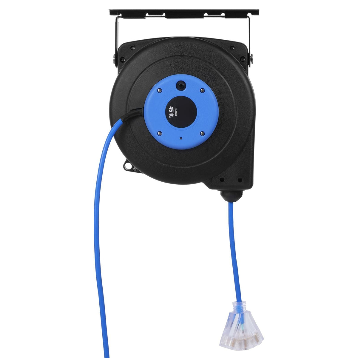 Retractable Extension Cord Reel, 45 FT, Heavy Duty 12AWG/3C SJTOW Retractable Power Cord with Lighted Triple Tap Outlet, 15 Amp Circuit Breaker 180° Swivel Bracket for Ceiling or Wall Mount