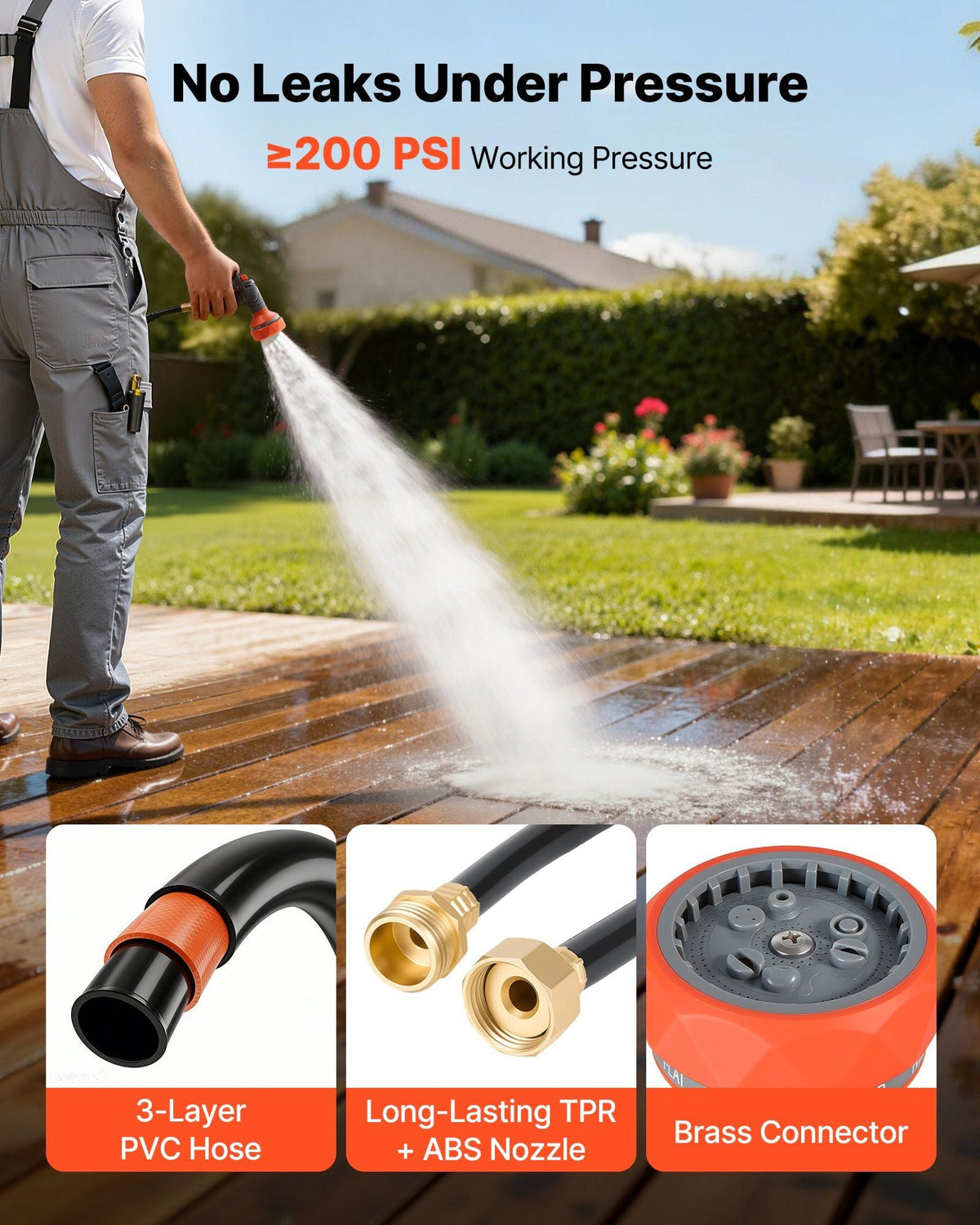 Retractable Garden Hose Reel, 1/2 in x 130 ft, Wall Mounted Hose Reel with 9-Function Sprayer Nozzle and 180° Swivel Bracket, Any Length Lock, Automatic Slow Rewind System, for Garden Watering
