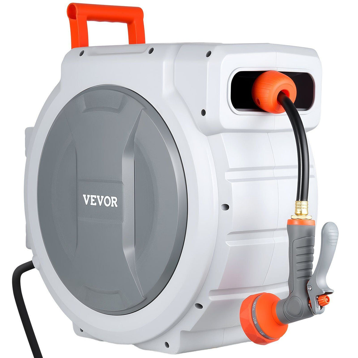 Retractable Garden Hose Reel, 1/2 in x 130 ft, Wall Mounted Hose Reel with 9-Function Sprayer Nozzle and 180° Swivel Bracket, Any Length Lock, Automatic Slow Rewind System, for Garden Watering