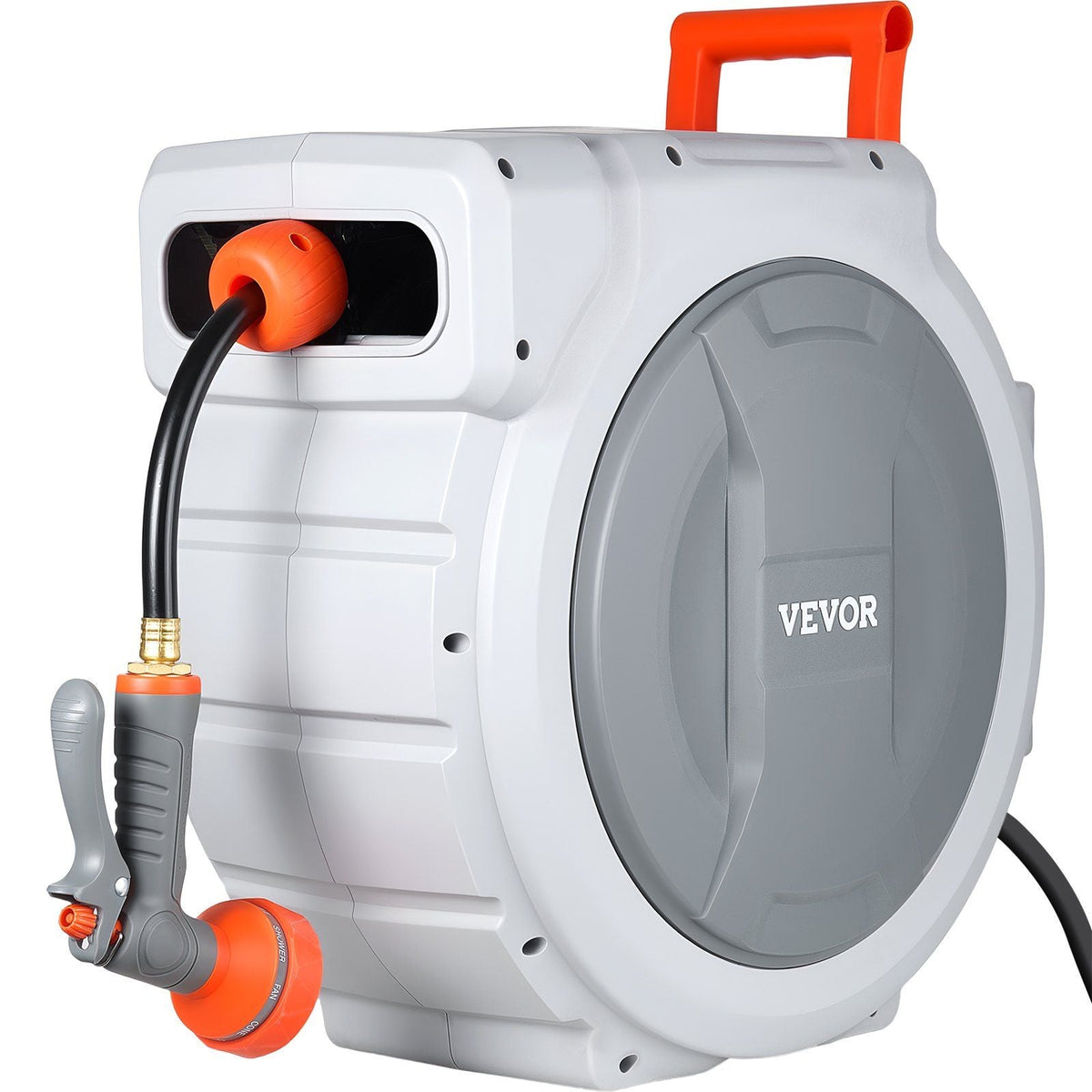 Retractable Garden Hose Reel, 1/2 in x 130 ft, Wall Mounted Hose Reel with 9-Function Sprayer Nozzle and 180° Swivel Bracket, Any Length Lock, Automatic Slow Rewind System, for Garden Watering