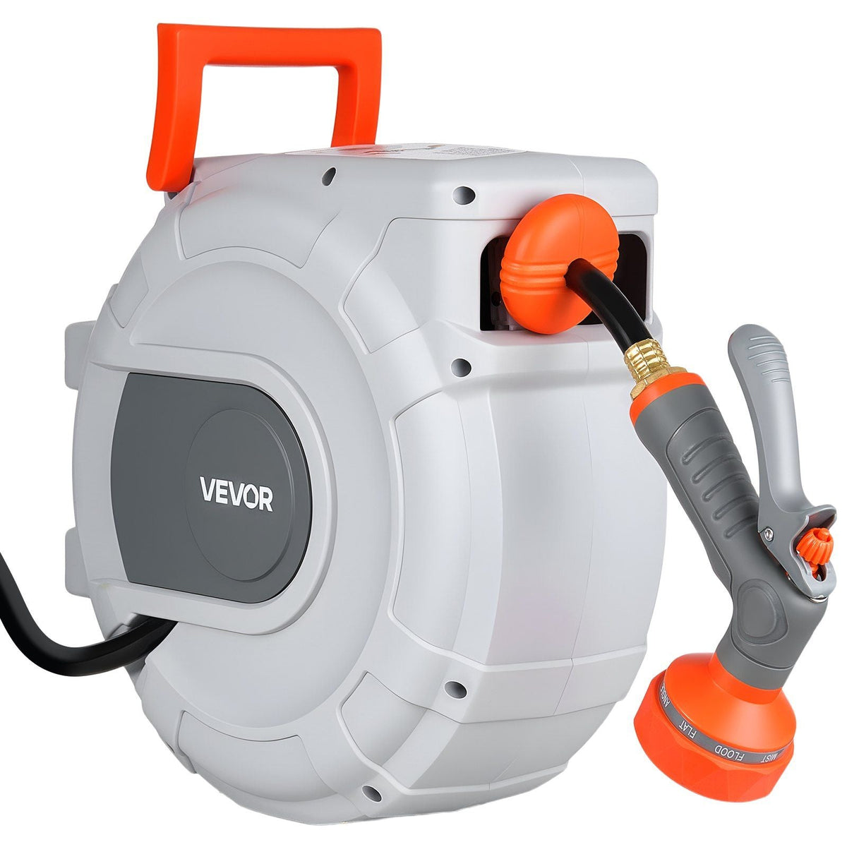 Retractable Garden Hose Reel, 1/2 in x 50 ft, Wall Mounted Hose Reel with 9-Function Sprayer Nozzle and 180° Swivel Bracket, Any Length Lock, Automatic Slow Rewind System, for Garden Watering