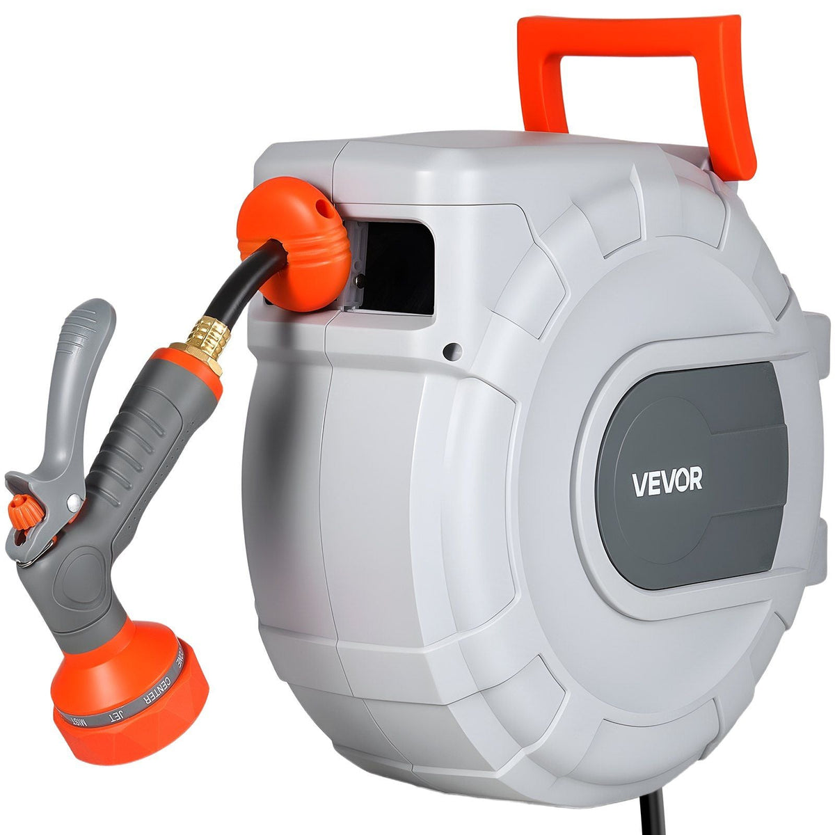 Retractable Garden Hose Reel, 1/2 in x 50 ft, Wall Mounted Hose Reel with 9-Function Sprayer Nozzle and 180° Swivel Bracket, Any Length Lock, Automatic Slow Rewind System, for Garden Watering