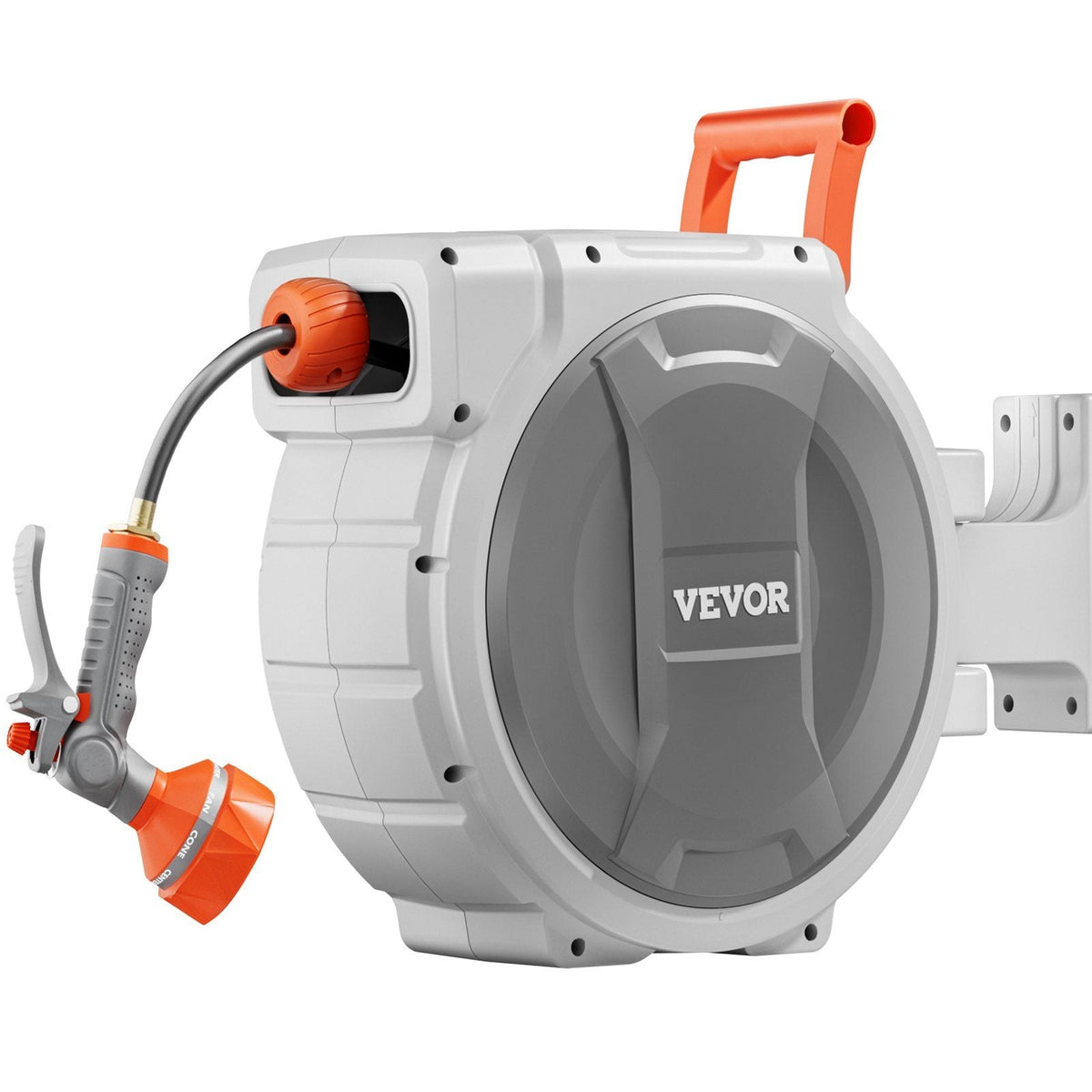 Retractable Garden Hose Reel, 1/2 Inch x 65 ft Wall Mounted Hose Reel, Heavy Duty Garden Hose Reel with 9 Patterns Nozzle, Any Length Lock, Upgraded Slow Return System and 180°Swivel Bracket