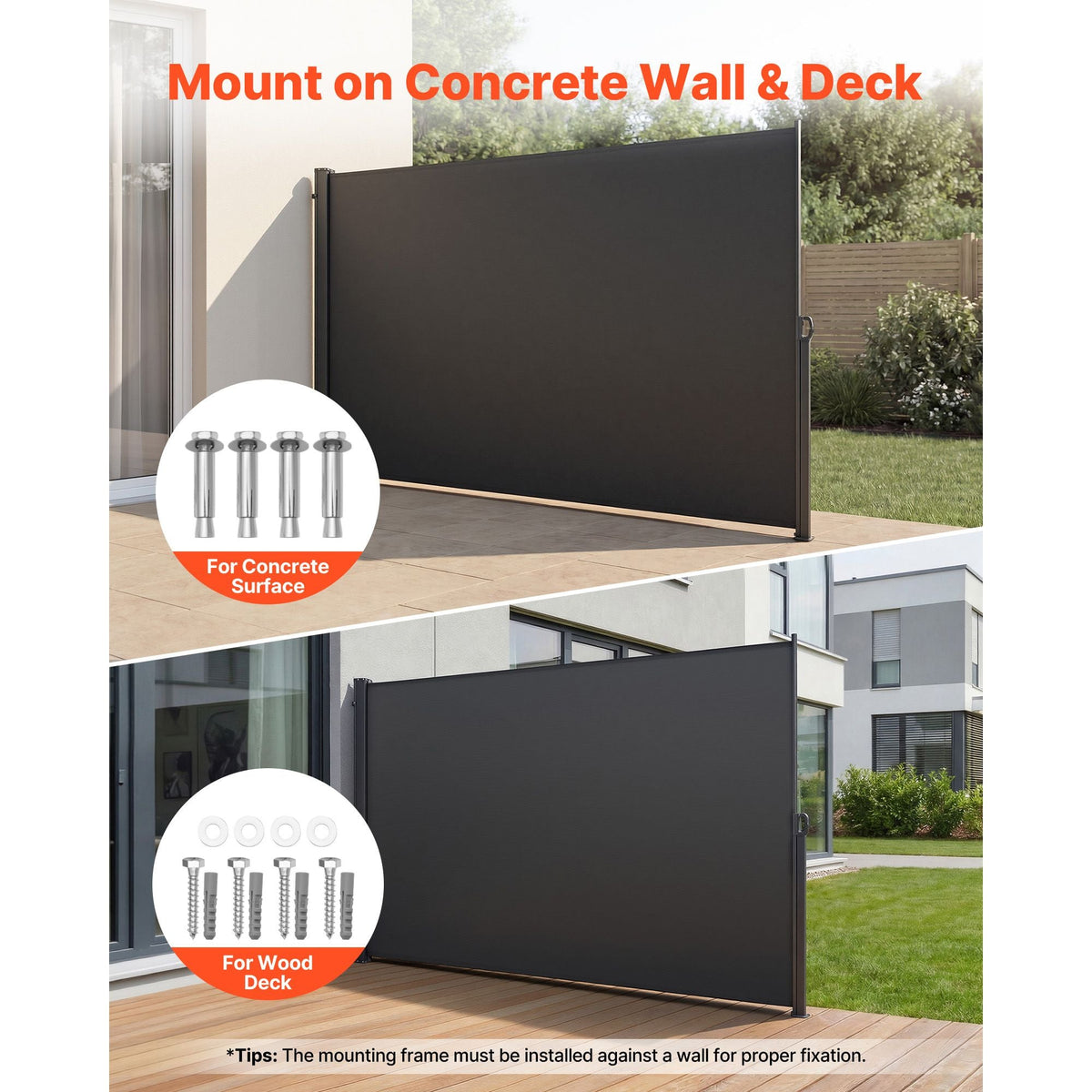 Retractable Side Awning, 71" x 118" Patio Retractable Side Screen with 180 g/m² Polyester Fabric, Waterproof Sunshade Outdoor Privacy Screen Room Divider for Garden, Balcony, Pools, Deck, Gray