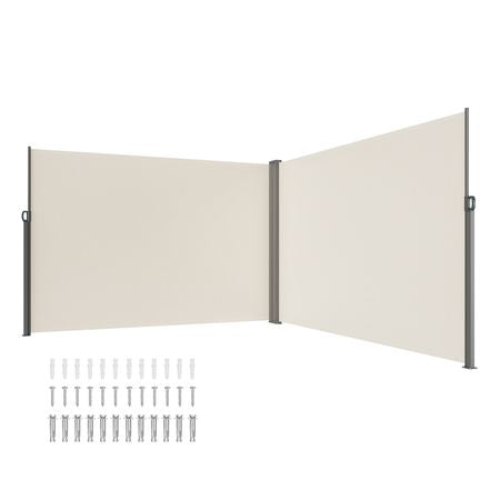 Retractable Side Awning, 79''x 236'' Outdoor Privacy Screen, 180g Polyester Water-proof Retractable Patio Screen, UV 30+ Room Divider Wind Screen for Patio, Backyard, Balcony, Beige