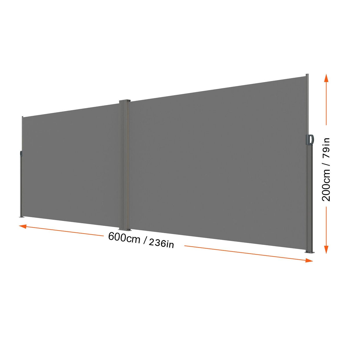 Retractable Side Awning, 79''x 236'' Outdoor Privacy Screen, 180g Polyester Water-proof Retractable Patio Screen, UV 30+ Room Divider Wind Screen for Patio, Backyard, Balcony, Gray