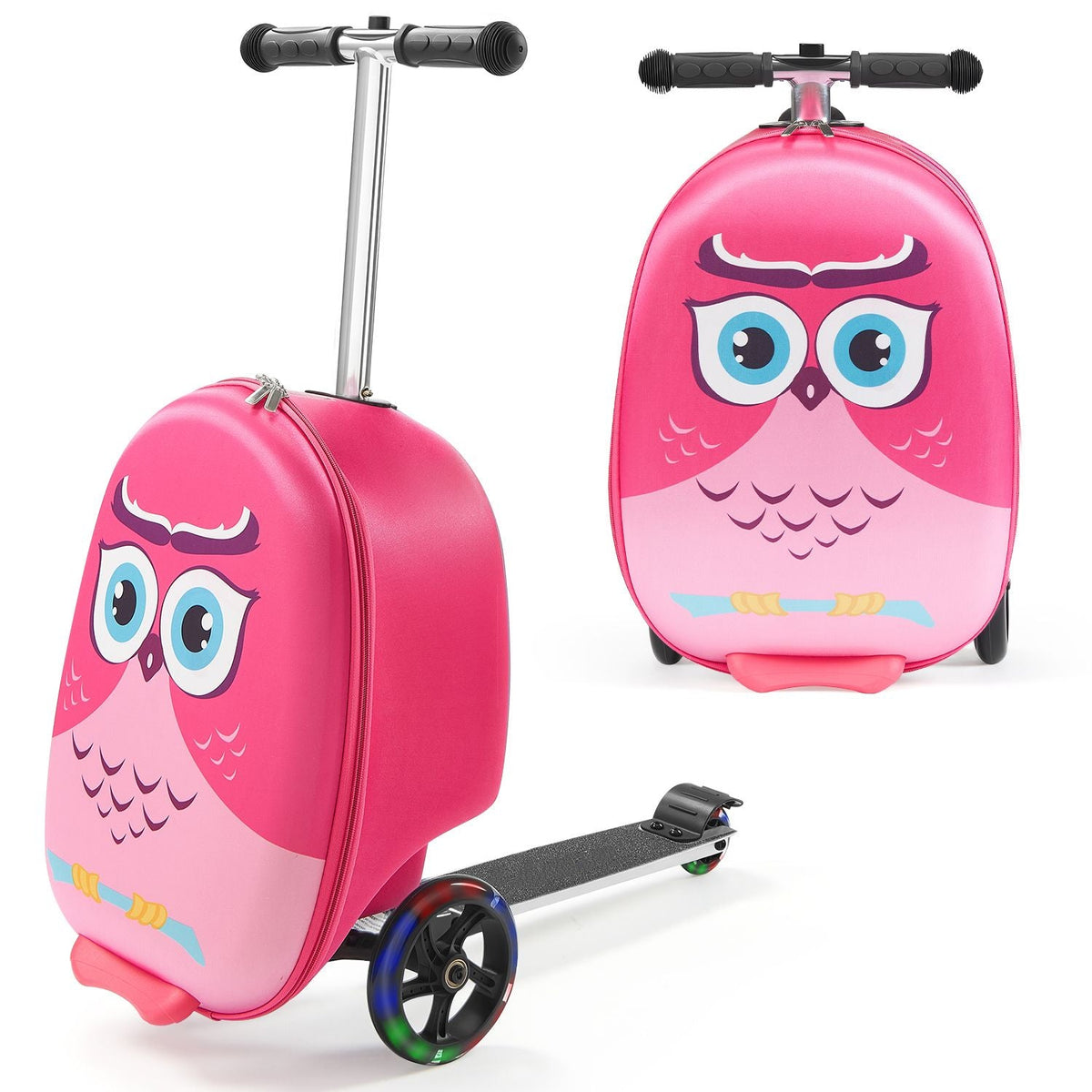 Ride-on Luggage, 20 L Capacity, 20 Inches Kids Scooter Suitcase with Flash PU Wheels, Adjustable Handle & TPR Non-Slip Grip, Foldable & Lightweight Scooter Luggage for Kids Aged 5+, Pink