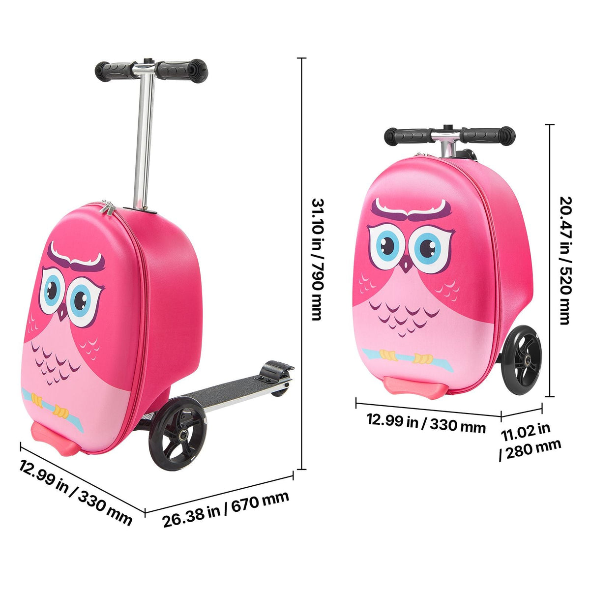 Ride-on Luggage, 20 L Capacity, 20 Inches Kids Scooter Suitcase with Flash PU Wheels, Adjustable Handle & TPR Non-Slip Grip, Foldable & Lightweight Scooter Luggage for Kids Aged 5+, Pink