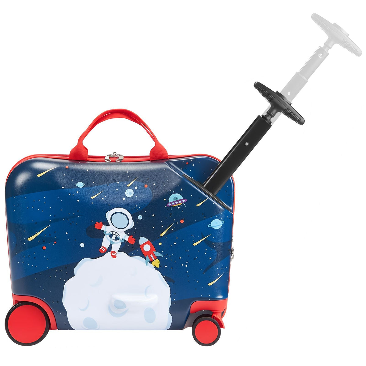 Ride-on Luggage, 26 L Capacity, 18 Inches Tow Along Toddler Carry on Luggage with Wheels, Adjustable Shoulder Strap, Lightweight Kids Riding Suitcase for Boys & Girls Aged 3+, Blue & White
