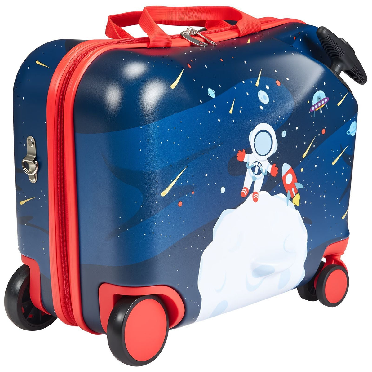 Ride-on Luggage, 26 L Capacity, 18 Inches Tow Along Toddler Carry on Luggage with Wheels, Adjustable Shoulder Strap, Lightweight Kids Riding Suitcase for Boys & Girls Aged 3+, Blue & White