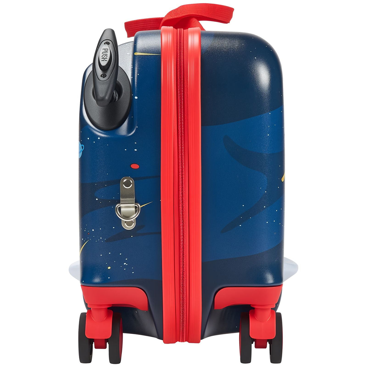 Ride-on Luggage, 26 L Capacity, 18 Inches Tow Along Toddler Carry on Luggage with Wheels, Adjustable Shoulder Strap, Lightweight Kids Riding Suitcase for Boys & Girls Aged 3+, Blue & White