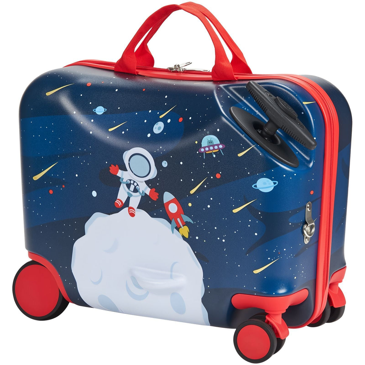 Ride-on Luggage, 26 L Capacity, 18 Inches Tow Along Toddler Carry on Luggage with Wheels, Adjustable Shoulder Strap, Lightweight Kids Riding Suitcase for Boys & Girls Aged 3+, Blue & White