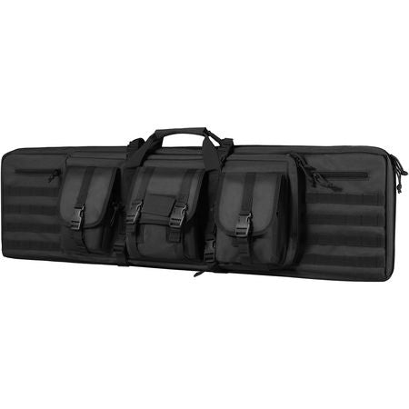 Rifle Bag, 42 inch Tactical Double Long Gun Bag, Soft Rifle Case with Lockable Zipper, Portable Handle & Shoulder Strap, 3 Large Storage Pockets Rifle Case for Two 40" Rifles & 2 Pistols, Black