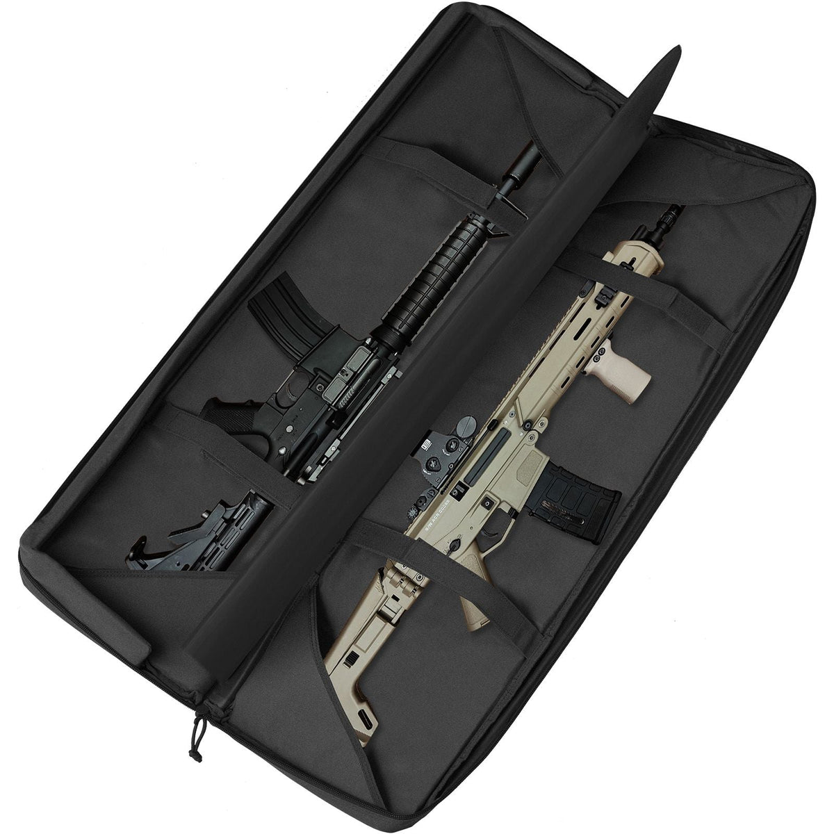 Rifle Bag, 42 inch Tactical Double Long Gun Bag, Soft Rifle Case with Lockable Zipper, Portable Handle & Shoulder Strap, 3 Large Storage Pockets Rifle Case for Two 40" Rifles & 2 Pistols, Black