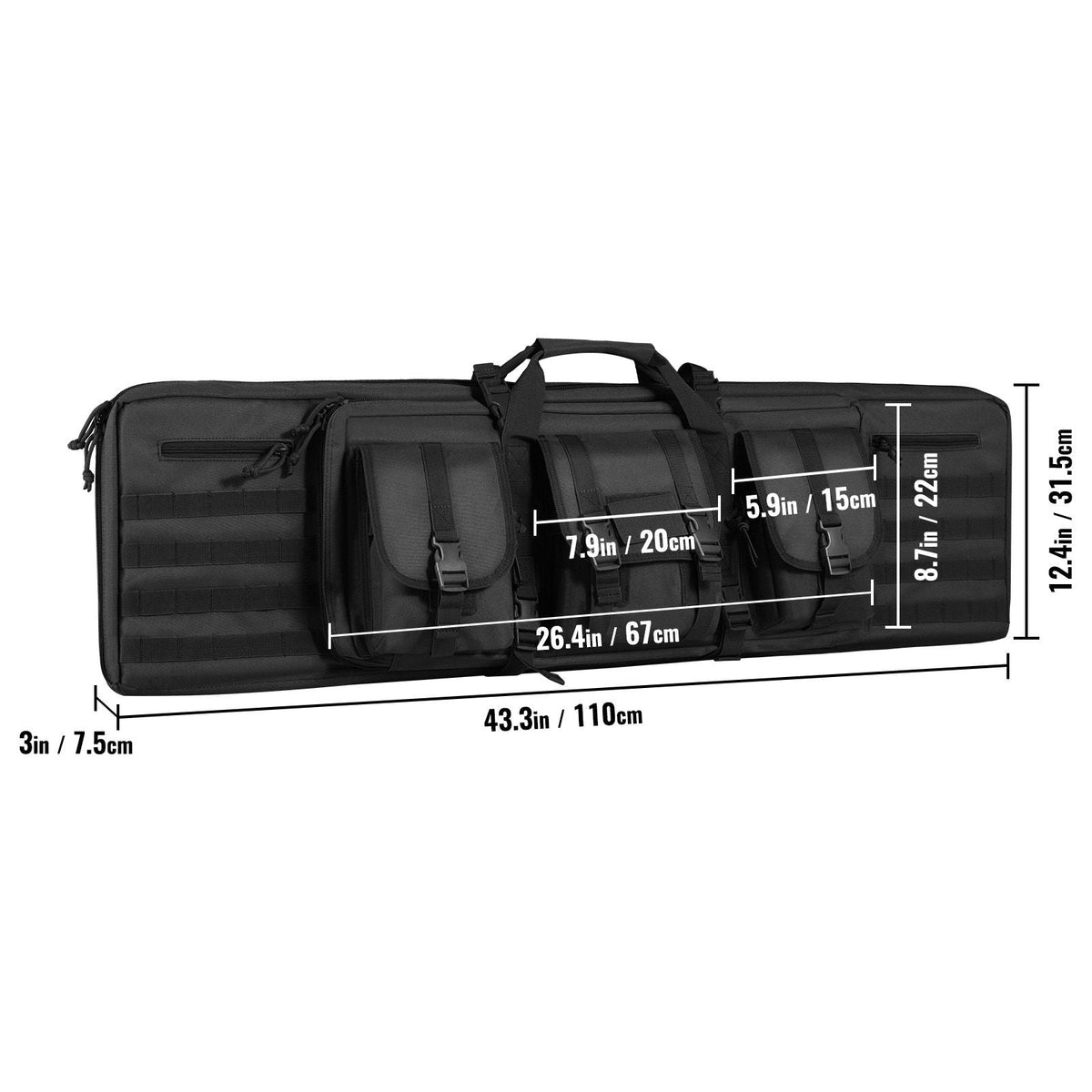 Rifle Bag, 42 inch Tactical Double Long Gun Bag, Soft Rifle Case with Lockable Zipper, Portable Handle & Shoulder Strap, 3 Large Storage Pockets Rifle Case for Two 40" Rifles & 2 Pistols, Black