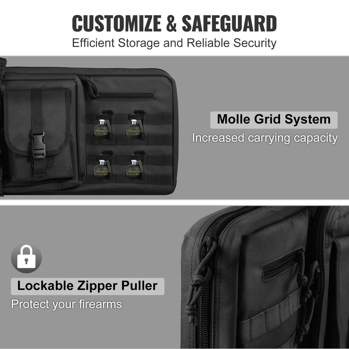 Rifle Bag, 42 inch Tactical Double Long Gun Bag, Soft Rifle Case with Lockable Zipper, Portable Handle & Shoulder Strap, 3 Large Storage Pockets Rifle Case for Two 40" Rifles & 2 Pistols, Black