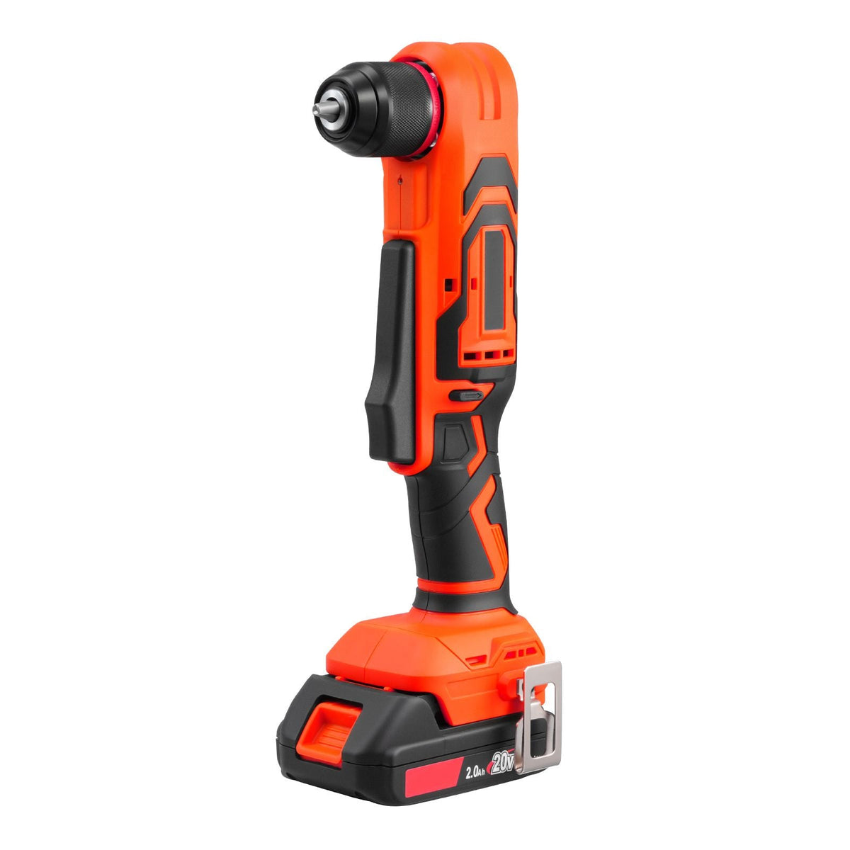 Right Angle Drill, 3/8 Inch Chuck, 90 Degree Cordless Right Angle Drill with Brushless Motor, Battery, Charger, and Belt Clip, Adjustable Speed, for Fastening and Loosening in Tight Spaces