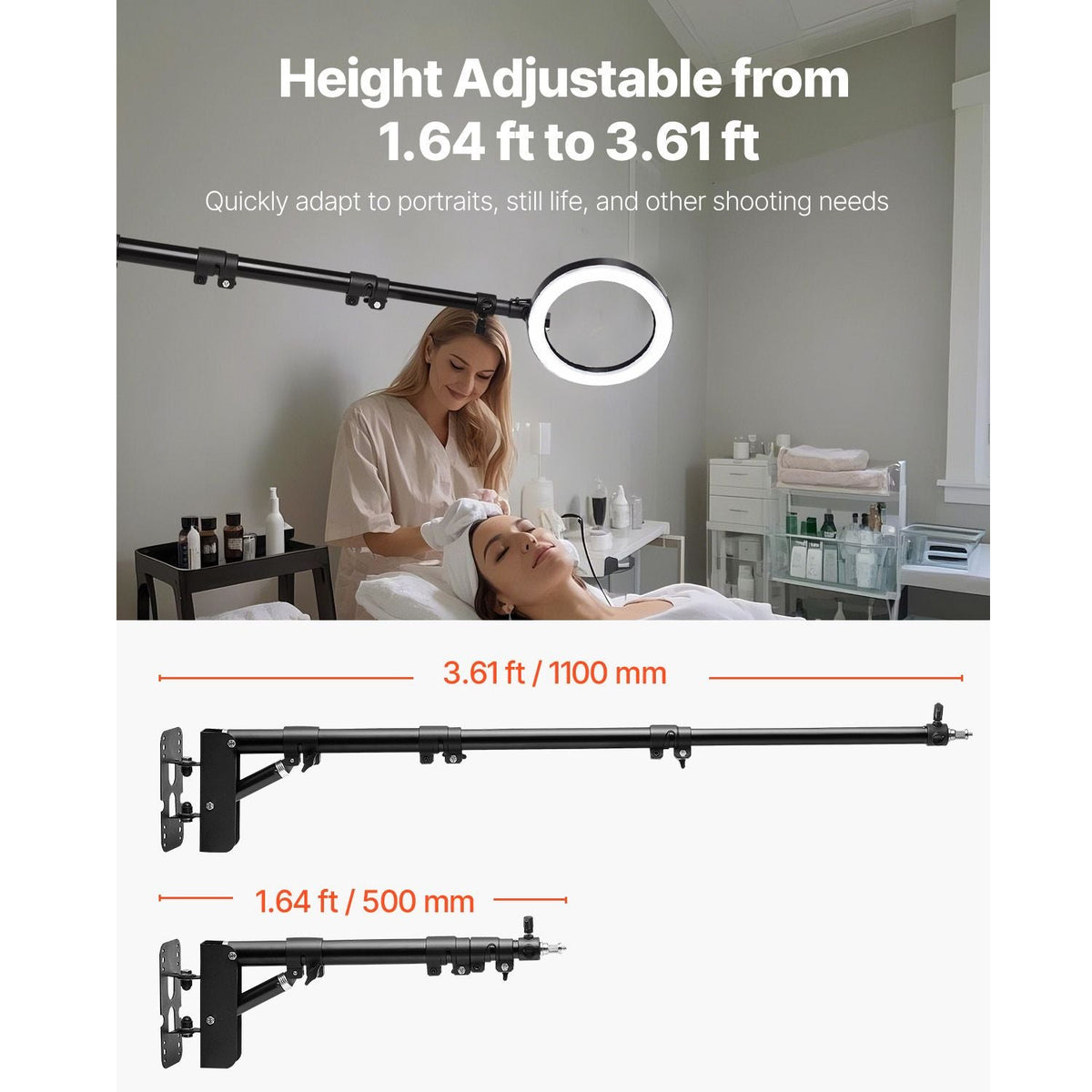 Ring Light Wall Mount Boom Arm, 39.37 in/100 cm, Triangle Boom Arm Support 180° Rotation, Heavy Duty Wall Stand Tirpod Support, for Studio Video Light, Monolight, Photography, Softbox, Reflector