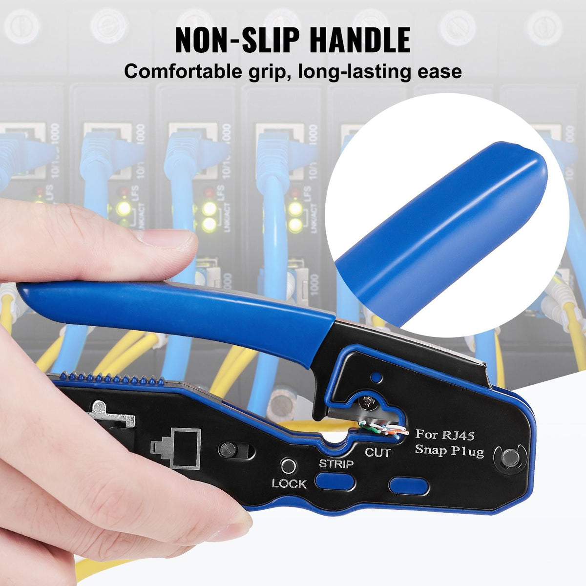 RJ45 Crimp Tool Kit, Cat5e/Cat6/Cat6a Pass Through Ethernet Crimper for 8P8C Modular Plugs with 20pcs Connectors and 20pcs Covers, Wire Stripper and Network Tester