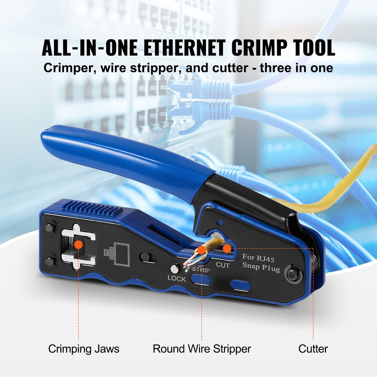 RJ45 Crimp Tool Kit, Cat5e/Cat6/Cat6a Pass Through Ethernet Crimper for 8P8C Modular Plugs with 20pcs Connectors and 20pcs Covers, Wire Stripper and Network Tester