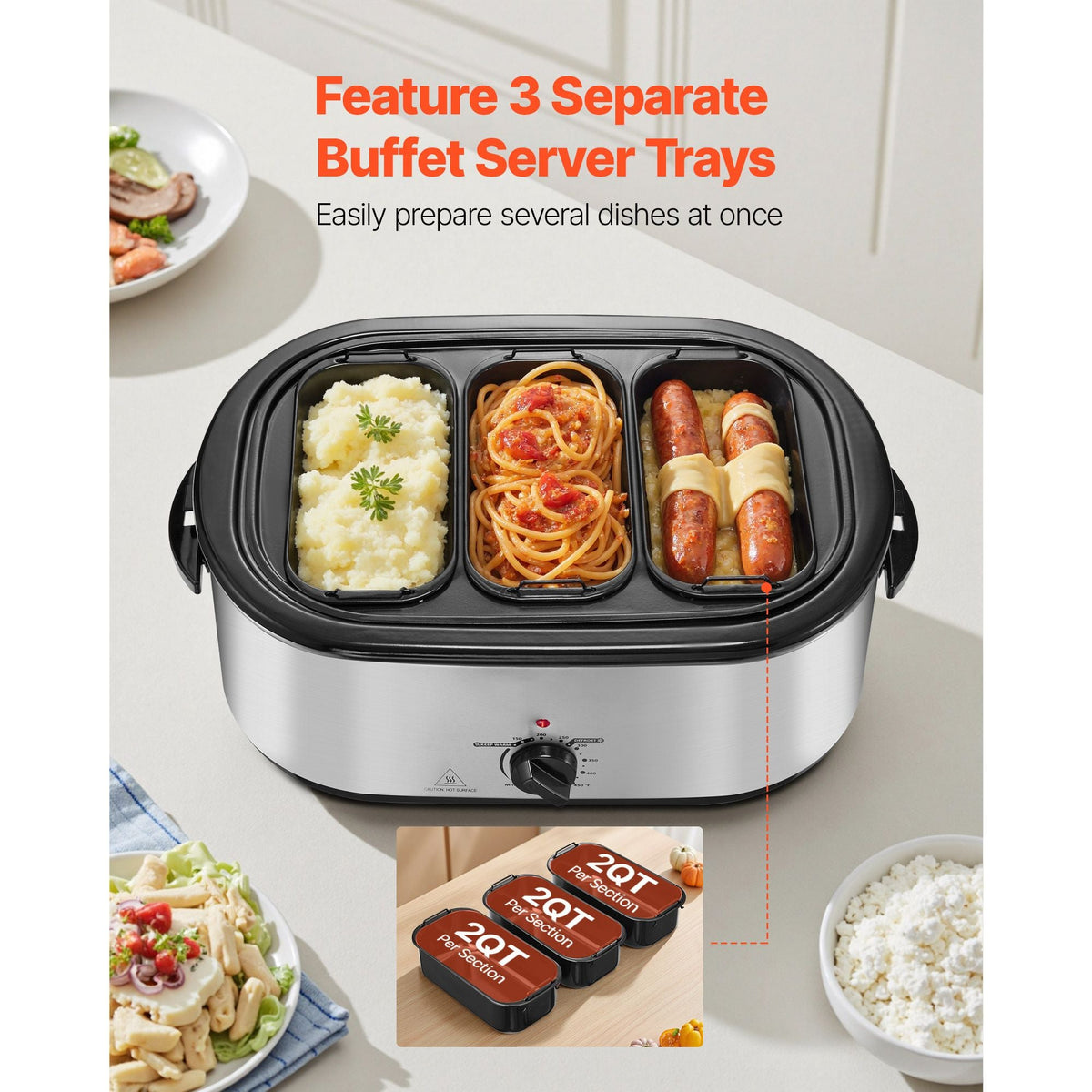 Roaster Oven, 24QT Electric Turkey Roaster Oven, 150-450 Fahrenheit Adjustable Temp Electric Roasting Pan with 3 Bin Buffet Server, Self-Basting Lid, Defrost & Warm Function, Self-Basting Lid
