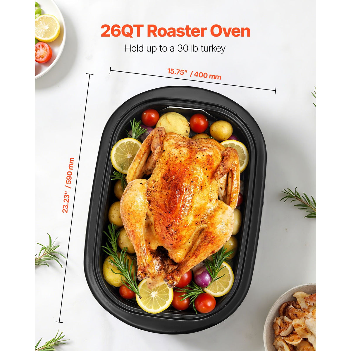 Roaster Oven, 26QT Electric Roasting Pan, 150-450 F Adjustable Temp Fast-Cooking Turkey Roaster with Cool-Touch Handle, Visible Self-Basting Lid, Defrost & Warm Function, Fits 30lb Turkey