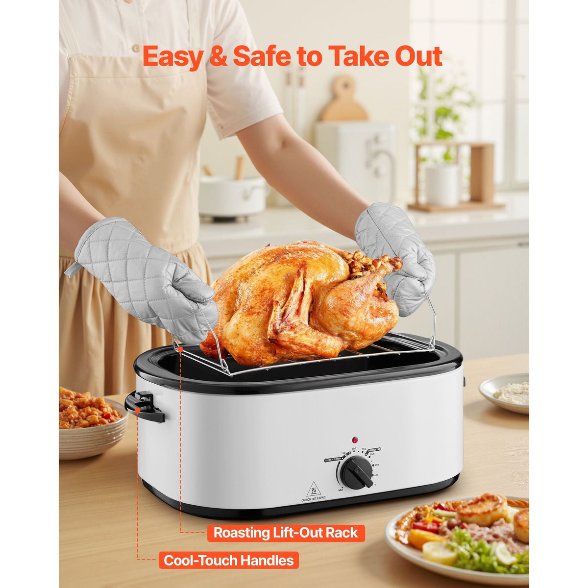 Roaster Oven, 26QT Electric Roasting Pan, 150-450 F Adjustable Temp Fast-Cooking Turkey Roaster with Cool-Touch Handle, Visible Self-Basting Lid, Defrost & Warm Function, Fits 30lb Turkey