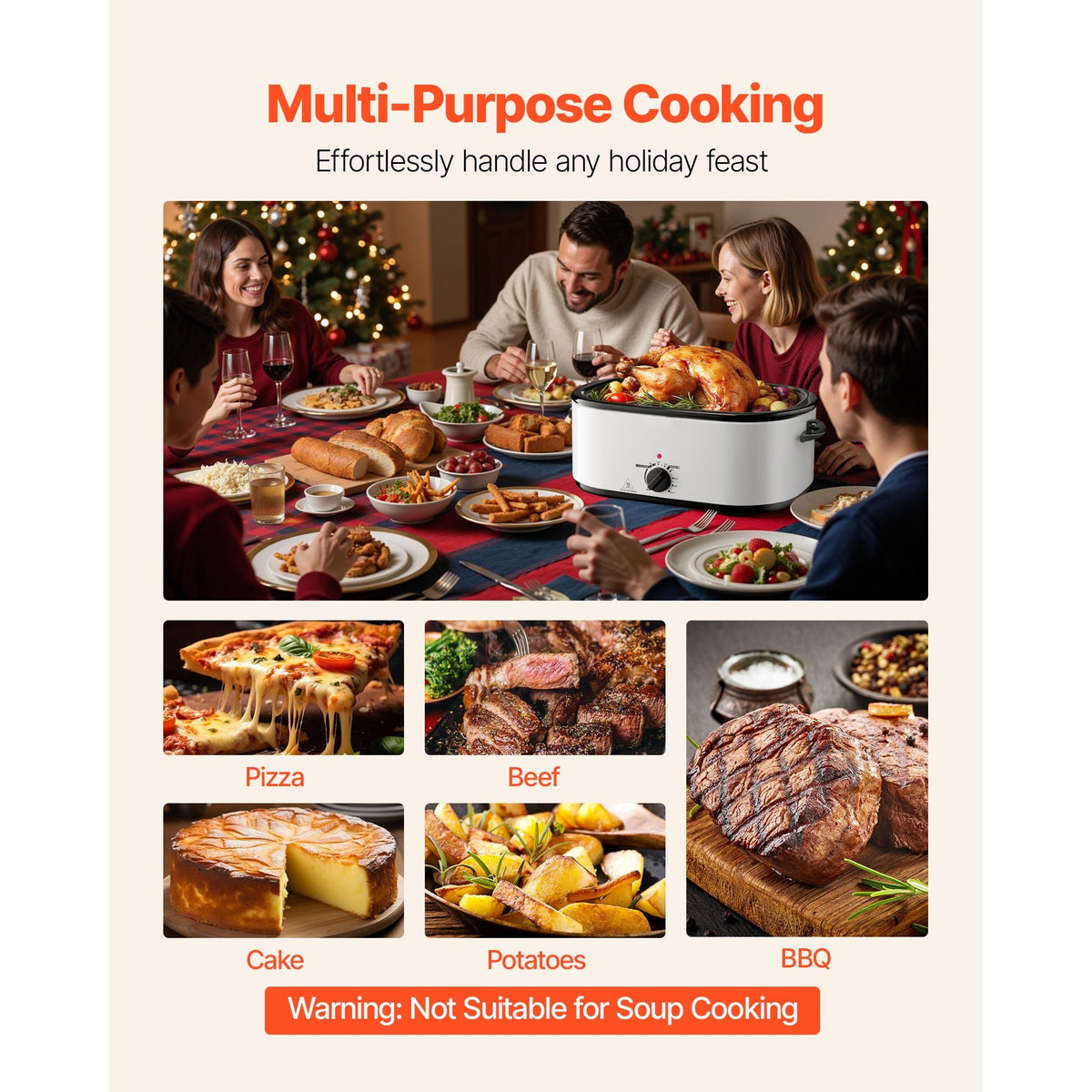 Roaster Oven, 26QT Electric Roasting Pan, 150-450 F Adjustable Temp Fast-Cooking Turkey Roaster with Cool-Touch Handle, Visible Self-Basting Lid, Defrost & Warm Function, Fits 30lb Turkey