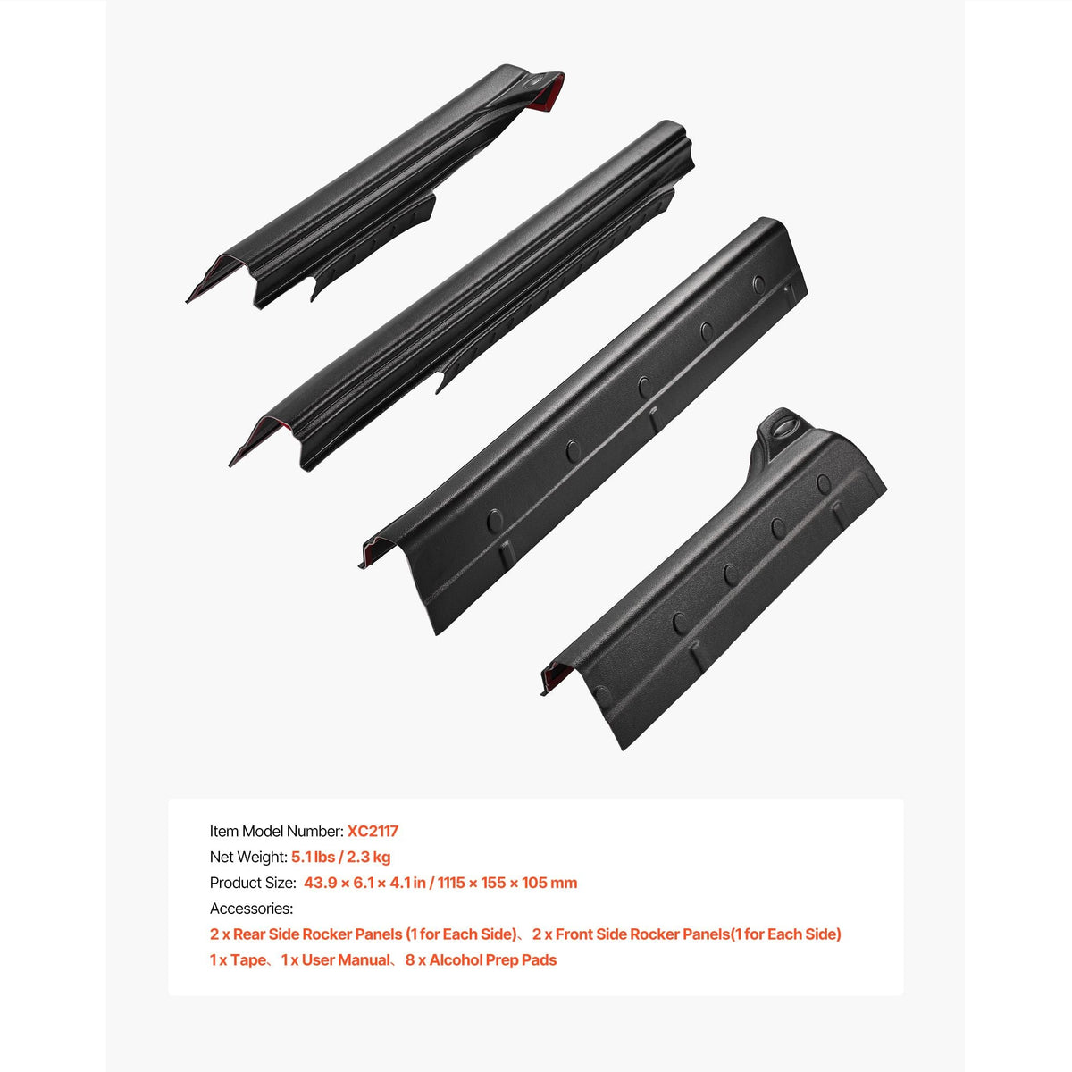 Rocker Panel Guard, 4-Piece Set Compatible with 2014-2018 Chevrolet Silverado 1500 Extended Cab, Replacement for 14068 Trail Armor Side Skirts Extension Body Kit, Driver Side, 3M Adhesive, Black