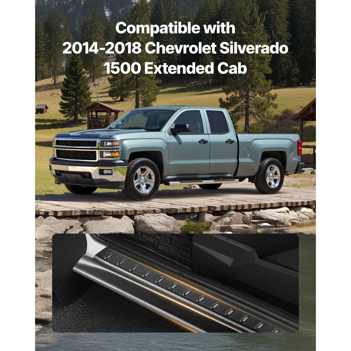 Rocker Panel Guard, 4-Piece Set Compatible with 2014-2018 Chevrolet Silverado 1500 Extended Cab, Replacement for 14068 Trail Armor Side Skirts Extension Body Kit, Driver Side, 3M Adhesive, Black