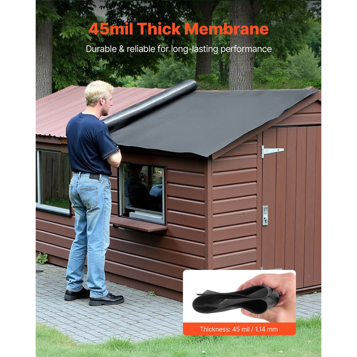 Roll Roofing, 20 x 25 ft, 45 mil EPDM Rubber Roofing, Long Lifespan & Weather-resistant, Withstands Harsh Temperatures, Flexible & Easy Installation, Roof Underlayment for RVs, Roofs, Ponds