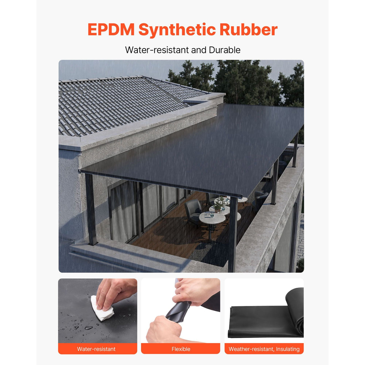 Roll Roofing, 20 x 25 ft, 45 mil EPDM Rubber Roofing, Long Lifespan & Weather-resistant, Withstands Harsh Temperatures, Flexible & Easy Installation, Roof Underlayment for RVs, Roofs, Ponds