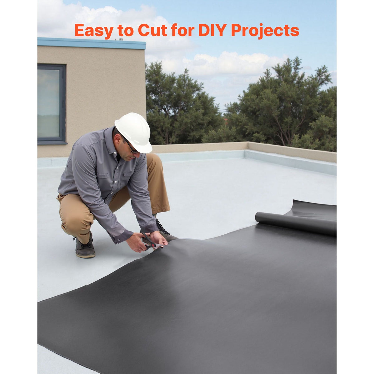 Roll Roofing, 20 x 25 ft, 45 mil EPDM Rubber Roofing, Long Lifespan & Weather-resistant, Withstands Harsh Temperatures, Flexible & Easy Installation, Roof Underlayment for RVs, Roofs, Ponds