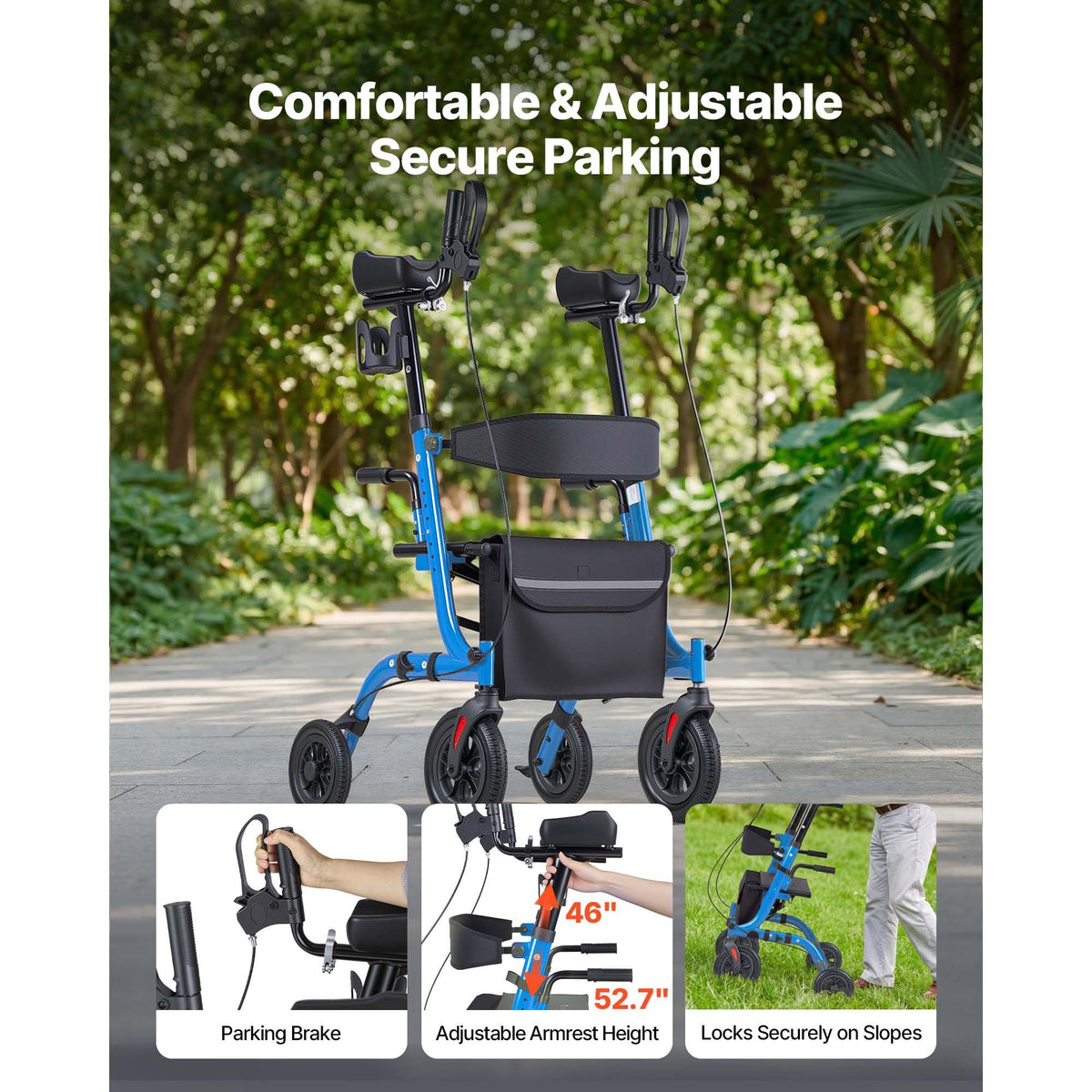 Rollator Walker with Seat for Seniors, Foldable Rolling Walker, Lightweight Aluminum Mobility Walking Aid with PU Solid Wheels, Adjustable Handle, Storage Bag, Cup/Cane Holder - Supports 300LBS