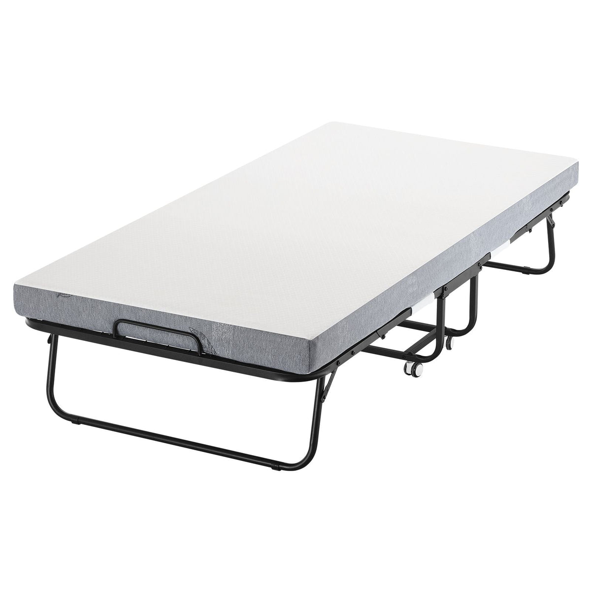 Rollaway Bed, 38 in x 75 in Folding Bed with 4 in Mattress, Twin Size Foldable Bed with Sturdy Metal Frame & Memory Foam Mattress, Portable Twin Roll Away Bed with Mattress, for Adults, Guest